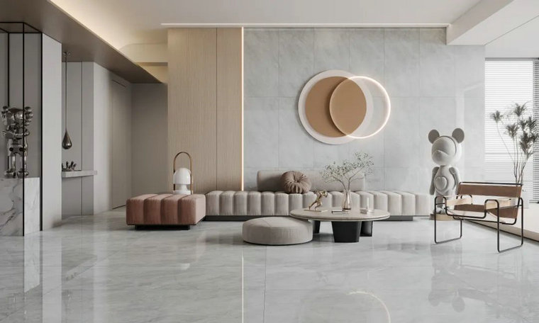 莫地卡灰通體大理石瓷磚，締造高級端莊的空間